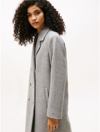 Tommy Hilfiger Womens Wool-Blend Double-Breasted Coat - Grey - XL