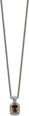 Diamond2Deal Sterling Silver with 14K Accent Cushion Smoky Quartz Pendant Necklace