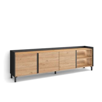 Skraut Home Mueble tv efecto madera roble y negro 207x35x61cm con patas
