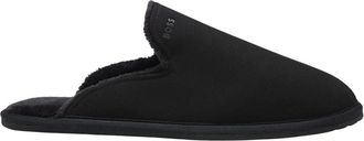 HUGO BOSS Instappers met schapenvacht voering - Heren - Pantoffels - Zwart - 45 EU - Polyester - Schoenen