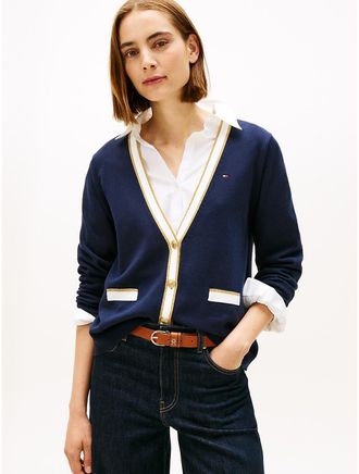 Tommy Hilfiger Womens Shimmer V-Neck Cardigan - Navy - M
