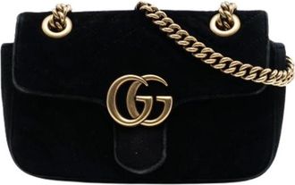 Gucci Pre-owned Cross Body Bags, female, Black, Size: ONE SIZE Pre-owned Quilted Velvet Shoulder Bag