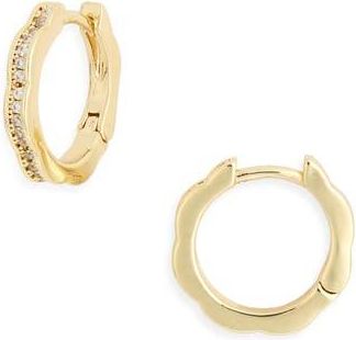 Nordstrom Rack Cubic Zirconia Floral Huggie Hoop Earrings in Clear- Gold at Nordstrom Rack