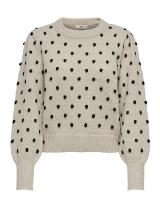 Jacqueline de Yong JdY Womens Jdysigrid Life L/S On Puff Pull KNT Noos Knitted Jumper, Cement/Detail: w. Black dots, S