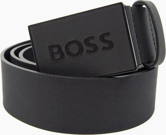 HUGO BOSS Mens Hugo Boss Plaque-buckle Belt In Italian Leather Black - Size: 100