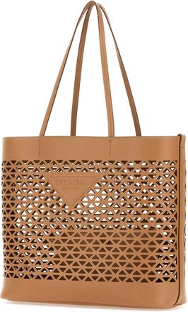 Prada Womens Sand Leather Shopping Bag Naturale Exterior: Borse A Mano