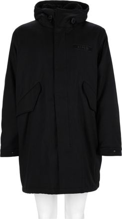 Aspesi Black Minimalist Hooded Cotton Coat