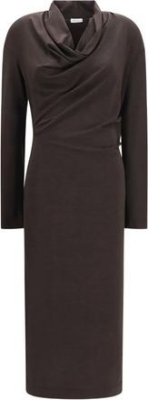 Brunello Cucinelli Vestido drapeado de punto de lana t&eacute;cnica - Dresses - Mujer - Marr&oacute;n - XS
