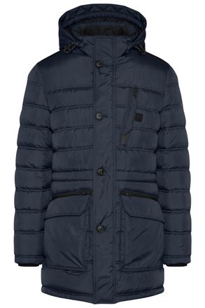 Bugatti Parka BUGATTI, Herren, Gr. 50, blau (marine), 100% Polyester, unifarben, regular fit, normaler Saum, Jacken Parka, mit abtrennbarer Kapuze