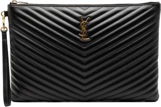Saint Laurent Clutch portadocumenti in pelle trapuntata con motivo chevron e monogramma 2019 - Nero