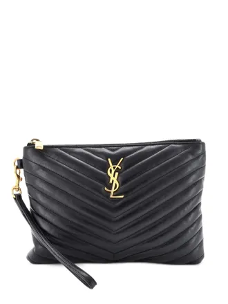 Saint Laurent Classic Monogram Wristlet Pouch Matelasse Chevron Leather Small clutch bag - Nero