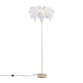 QAZQA Qazqa Lampada Da Terra Art D&eacute;co Beige Con Piume Bianche - Peahen