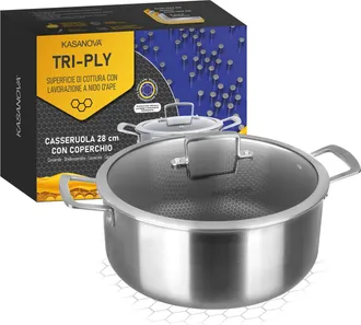 KASANOVA Casseruola 28 cm con coperchio a 3 strati Tri - ply