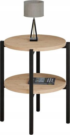 OEM Mesita De Noche Redonda Tipo Loft Con Estante, 35x35x46 Cm, Metal Negro