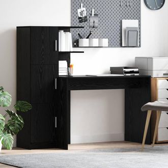 Berkfield Home Desk with Storage Black Oak Engineered Wood