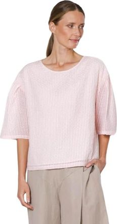 Chie Mihara Volumineuze Seersucker Blouse met Ruitjes - Dames - T-shirts - Roze - M - Katoen - Tops