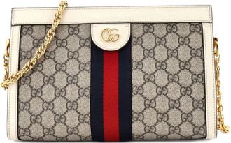 Gucci Borsa a tracolla Ophidia piccola in tela cerata GG con catena - Toni neutri