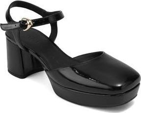 Aerosoles Senna Ankle Strap Platform Pump in Black Fx Crinkle Patent at Nordstrom Rack, Size 7.5