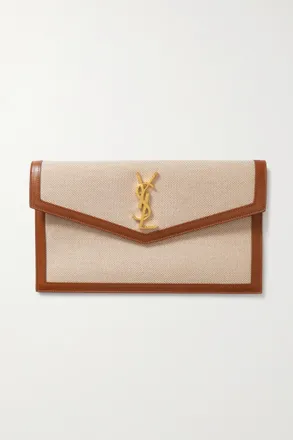 Saint Laurent Pochette In Tela Di Cotone Con Finiture In Pelle Uptown - Marrone