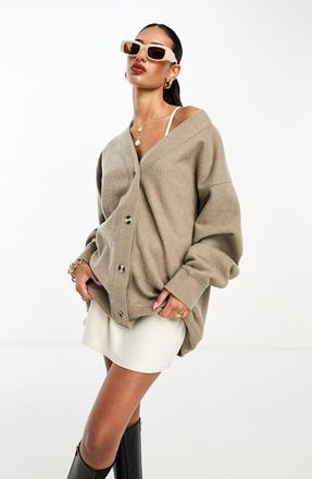 Asos Longline V-Neck Cardigan in Brown at Nordstrom, Size X-Small