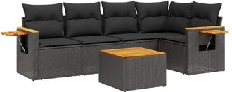 vidaXL Set De Sof&aacute;s De Jard&iacute;n 6 Piezas Y Cojines Rat&aacute;n Sint&eacute;tico Negro Vidaxl