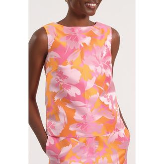 Isaac Mizrahi New York Floral Satin Brocade Shell in Pink/Orange at Nordstrom, Size 10