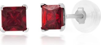 MAX + STONE 14k Yellow or White Gold 4mm Square Princess Cut Gemstone Stud Earrings