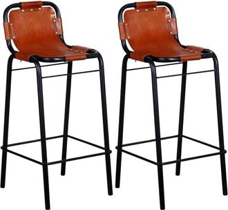 vidaXL Vidaxl - Taburetes De Barra De Cocina 2 Unidades Cuero Aut&eacute;ntico