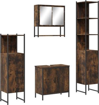 vidaXL Vidaxl - Set De Muebles Ba&ntilde;o 4 Pzas Madera Contrachapada Roble Ahumado