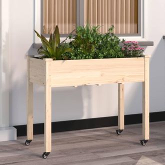 Berkfield Home Wheeled Planter with Liner 118x59x80 cm Solid Wood Fir in Brown | Size: 118 x 59 x 80 cm