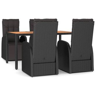 Berkfield Home 5 Piece Garden Dining Set Black Poly Rattan&Solid Wood Acacia