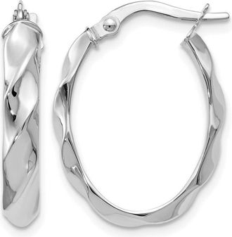 Diamond2Deal 14K White Gold Polished Twisted Oval Shape Hoop Earrings