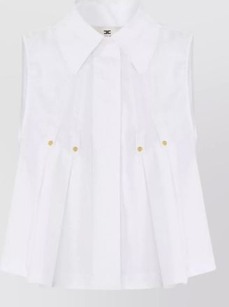 Elisabetta Franchi shirt sleeveless collar buttons gold tone pleats