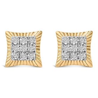 House of Brilliance 10K Yellow Gold Plated Silver 1/4 Cttw Diamond Textured Halo Stud Earrings at Nordstrom