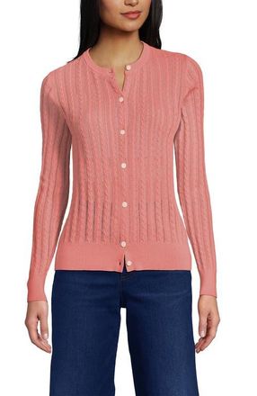 Lands End Cotton Pointelle Modern Cardigan Sweater in Sunset Coral Pink at Nordstrom, Size X-Small