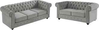 Vente-Unique Sofá de 3+2 plazas CHESTERFIELD - Terciopelo gris claro