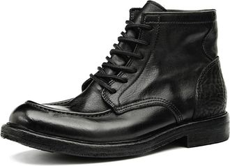 Generic Mens Low Block Heel Short Boots Lace Up Combat Boots Round Toe Faux Leather Casual Ankle Boots,Black,5.5 UK