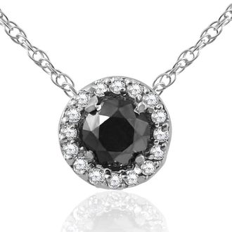 Pompeii3 1 1/8ct Black White Diamond Solitaire Pave Halo Pendant