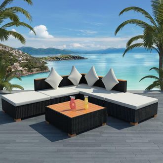 vidaXL Set Muebles De Jard&iacute;n 6 Piezas Y Cojines Rat&aacute;n Sint&eacute;tico Negro Vidaxl