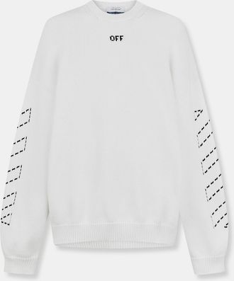 Off-white Mens Off White Embroidered Regular Fit Crew Neck Sweater in Cream /Black - Size Medium