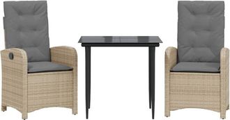 vidaXL Set Comedor De Jard&iacute;n 3 Pzas Con Cojines Rat&aacute;n Sint&eacute;tico Beige Vidaxl