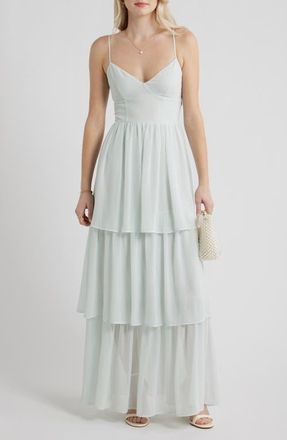 BP. Tiered Chiffon Maxi Cocktail Dress in Green Cloud at Nordstrom, Size Xx-Small