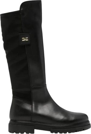 Elisabetta Franchi Kniehoge Laarzen met Logo-Plaquette - Dames - Hoge Laarzen - Zwart - 33 EU - Leer - Schoenen