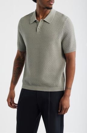 Open Edit Texture Knit Polo Top in Green Chaparral at Nordstrom, Size Xx-Large