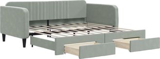 vidaXL Sof&aacute; Cama Nido Con Cajones Terciopelo Gris Claro 100x190 Cm Vidaxl