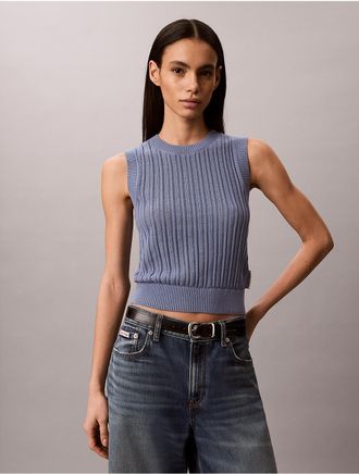 Calvin Klein Jeans Calvin Klein Womens Open Stitch Sweater Tank - Blue - XS