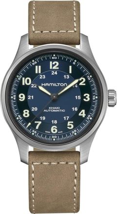 Hamilton Khaki Field Titanium Auto Blue Dial Leather Strap Mens Watch H70545540