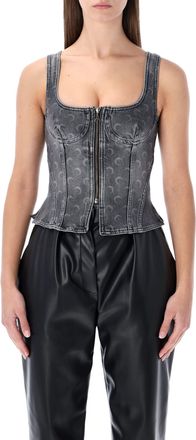Marine Serre Moon Laser Grey Washed Denim Bustier Top