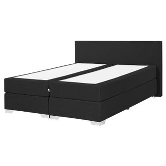 Beliani Cama Continental Doble 160 X 200 Cm Tapizada En Tela Negra Con Colch&oacute;n De Muelles Embolsados President