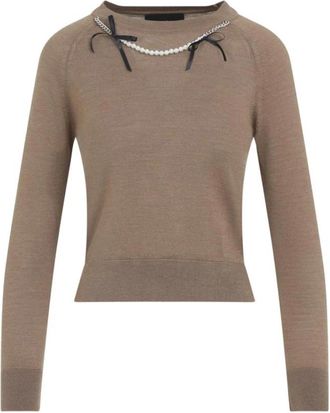 Simone Rocha Trui met ronde hals en parels - Dames - Ronde hals truien - Bruin - XS - Truien & Vesten